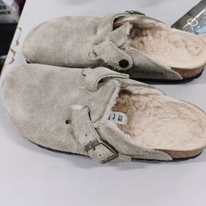 Birkenstock Taupe Shearling Lined Clogs